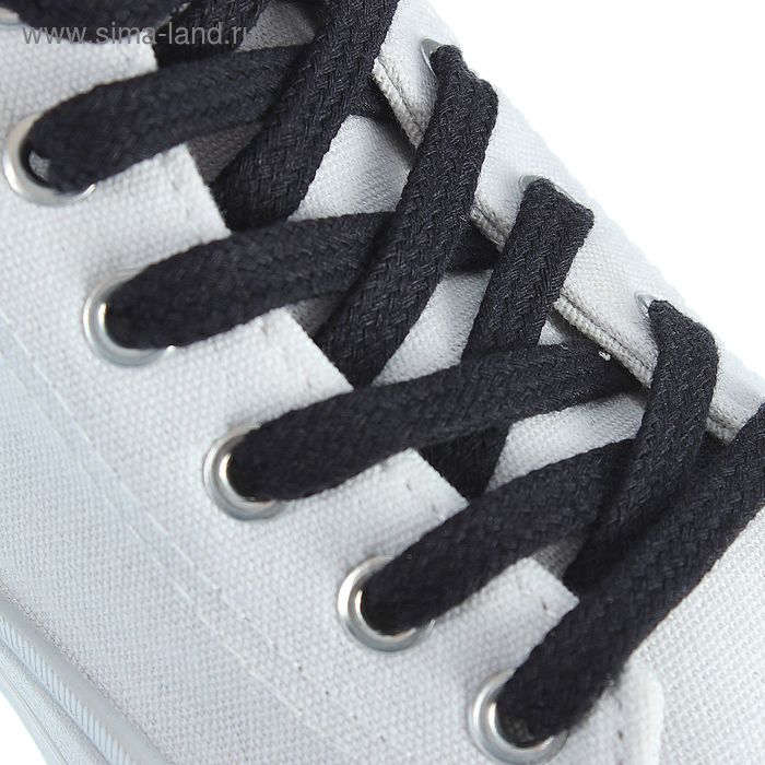 Шнурки для обуви плоские, d=7мм, 100см, цвет чёрный - Фото 1