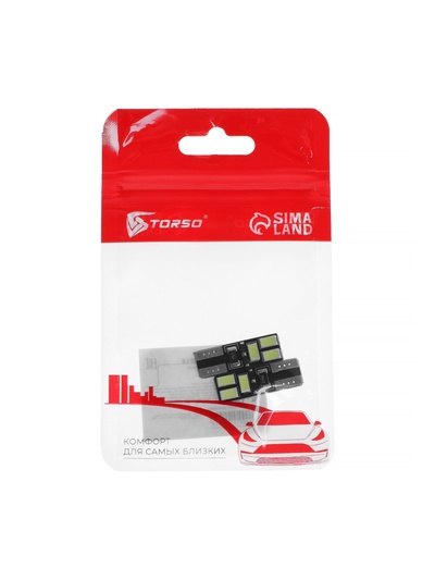 Автолампа светодиодная TORSO, T10 W5W, 12 В, 6 SMD-5630, 3 Вт, с обманкой, набор 2 шт.