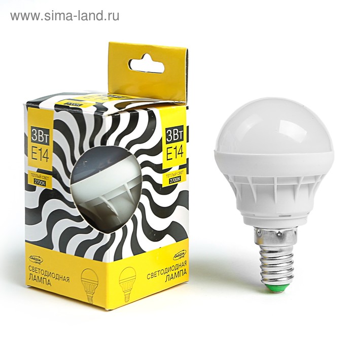 Лампа светодиодная Luazon Lighting, G45, 3 Вт, Е14, 210 Лм, 2700 К, 220 В, теплый белый - Фото 1