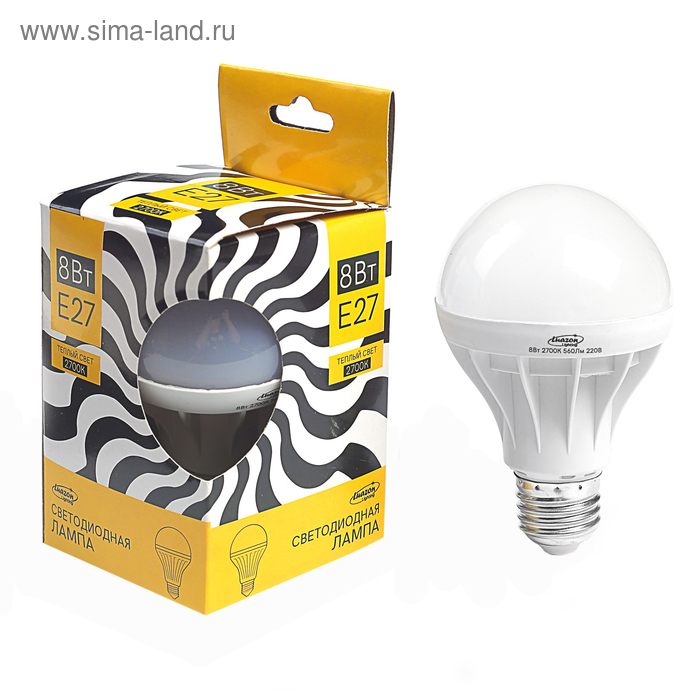 Лампа светодиодная Luazon Lighting, G45, 8 Вт, E27, 560 Лм, 2700 К, теплый белый - Фото 1