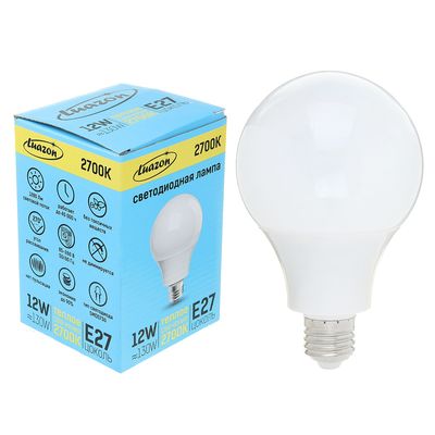 Лампа светодиодная Luazon Lighting, А60, 12 Вт, E27, 2700 К, AL радиатор, теплый белый