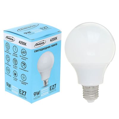 Лампа светодиодная Luazon Lighting, А60, 9 Вт, Е27, 4200 К, AL радиатор, дневной белый