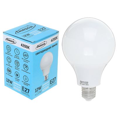 Лампа светодиодная Luazon Lighting, А60, 12 Вт, E27, 4200 К, AL радиатор, теплый белый