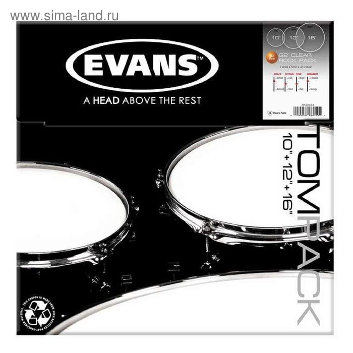 Набор пластика для том барабана  Evans ETP-G2CLR-R G2 Clear Rock 10"/12"/16" - Фото 1