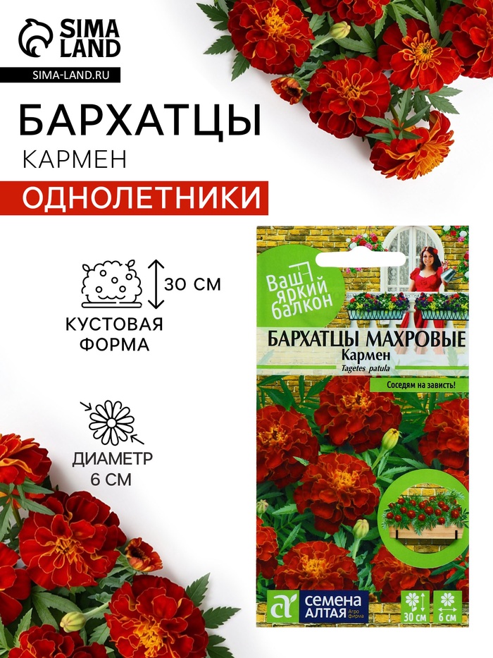 Семена цветов Бархатцы «Кармен», 0.2 г, «Семена Алтая» - Фото 1