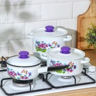 Набор посуды «Фиалки», 3 предмета: 2 л, 3,5 л, ковш 1,5 л, эмалированные крышки, индукция, цвет МИКС - Фото 4