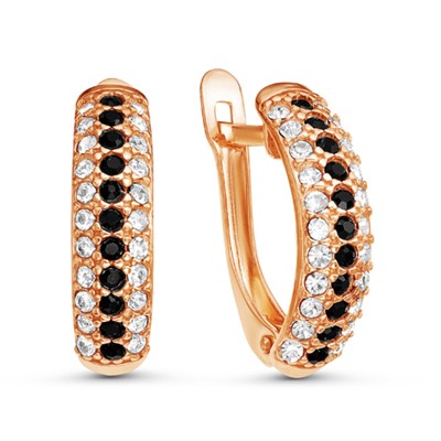 Серьги «Дорожка» тройная, розовое золочение, цвет чёрно-белый