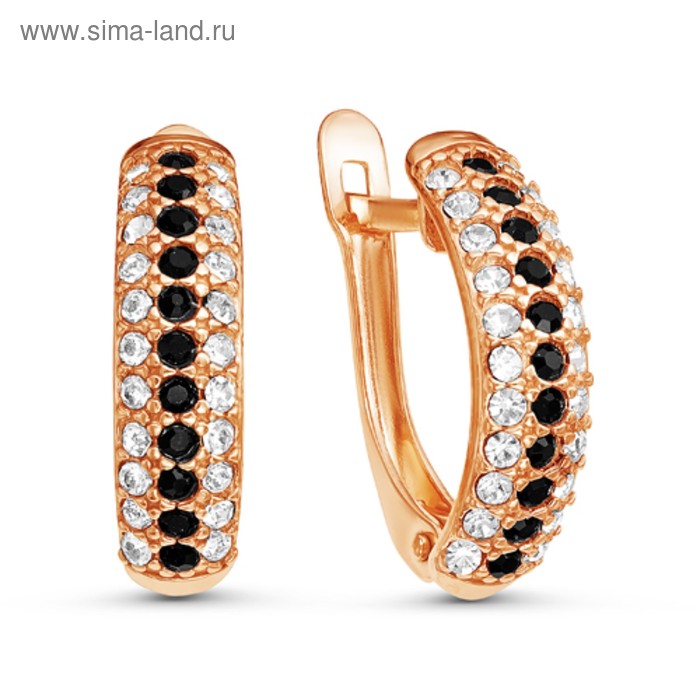 Серьги «Дорожка» тройная, розовое золочение, цвет чёрно-белый - Фото 1