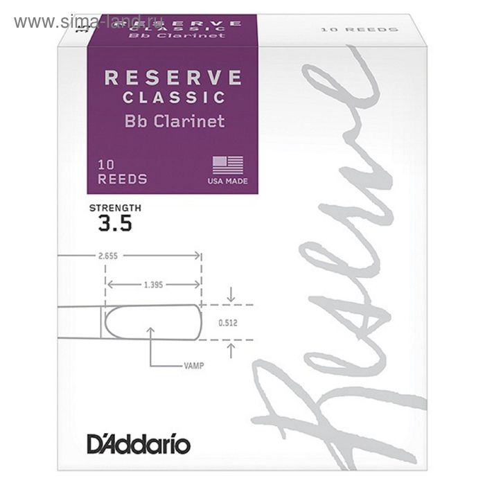 Трости для кларнета Bb Rico DCT1035 Reserve Classic, размер 3.5, 10шт. - Фото 1