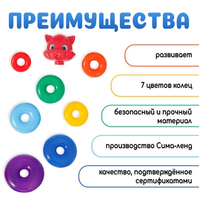 Пирамидка детская «Котик», 7 колец