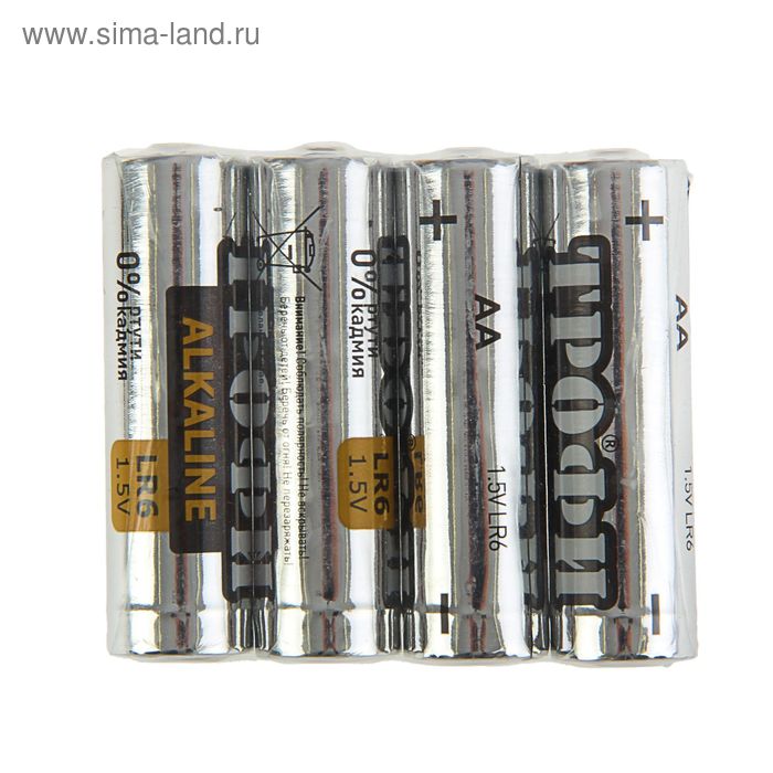 Батарейка алкалиновая "Трофи", AA, LR6-4S, 1.5В, спайка, 4 шт. - Фото 1