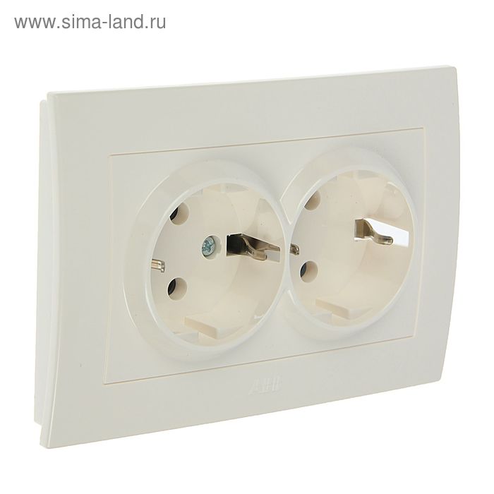 Розетка ABB Cosmo, двойная,  с заземлением, белая, 632-010200-907 - Фото 1