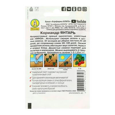 Семена Кориандр «Янтарь», пряность, 3 г, «Аэлита»