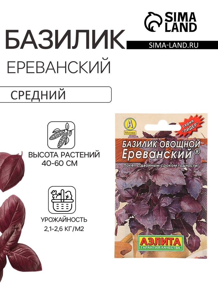 Семена Базилик овощной «Ереванский», пряность, 0.2 г, «Аэлита» - Фото 1