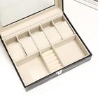 Шкатулка кожзам под часы 5 отделений и бижутерию "Чёрная" 8х26х20 см - Фото 3