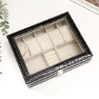 Шкатулка кожзам под часы 5 отделений и бижутерию "Чёрная" 8х26х20 см - Фото 4