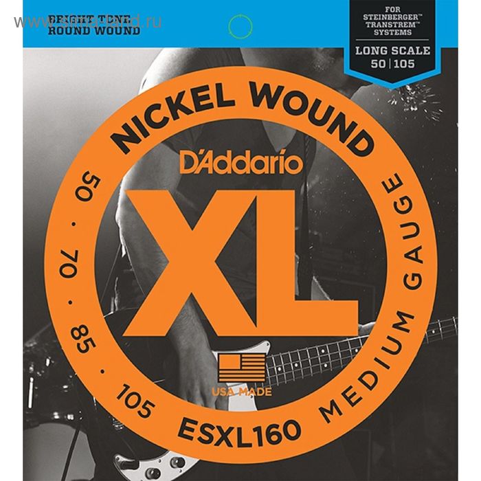 Комплект струн для бас-гитары D'Addario ESXL160 Nickel Wound, Medium, 50-105, шарик на 2 концах   17 - Фото 1