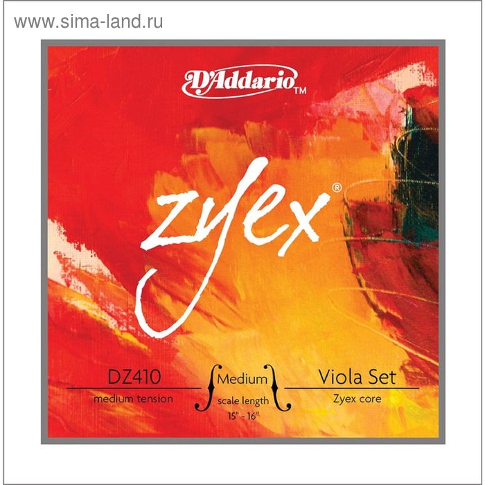 Комплект струн для альта D`Addario DZ410-MM Zyex, среднего размера, среднее натяжение - Фото 1