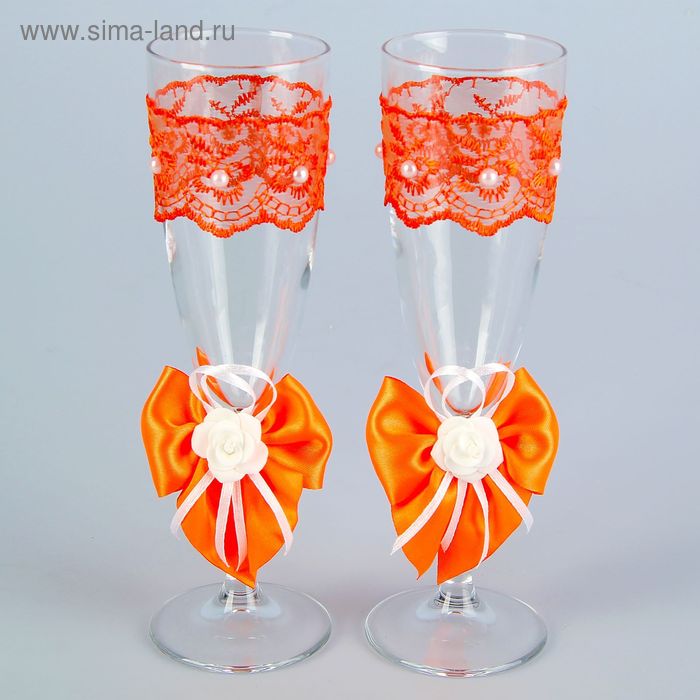 Набор свадебных бокалов для битья «Элит» с бантом, 2 шт., оранжевый - Фото 1