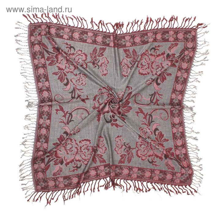Платок текстильный, размер 100х100 см, цвет серый/красный # F535_4 - Фото 1