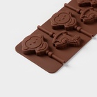 Форма для леденцов Доляна «Детство», силикон, 24×9.5 см, 6 ячеек (5×4.6), с палочками, коричневая - Фото 3