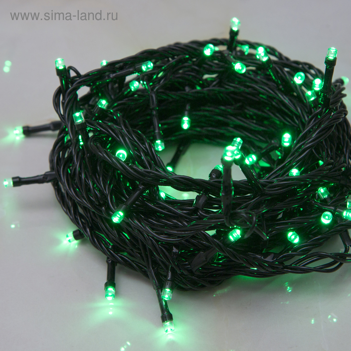 Гирлянда "Нить", УМС, 10 м, LED-100-24В, нить тёмная, свечение зелёное - Фото 1