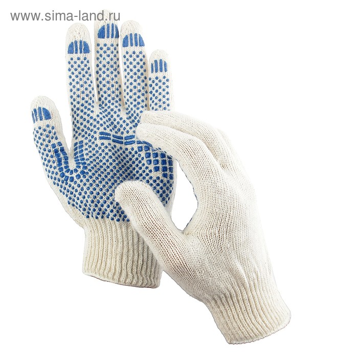 Перчатки, хб, вязка 10 класс, 4 нити, с ПВХ протектором, набор 10 пар - Фото 1