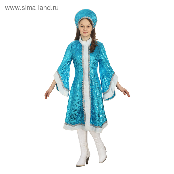 Карнавальный костюм Снегурочки "Царевна-лебедь" с кокошником, цвет голубой, р-р 46 - Фото 1