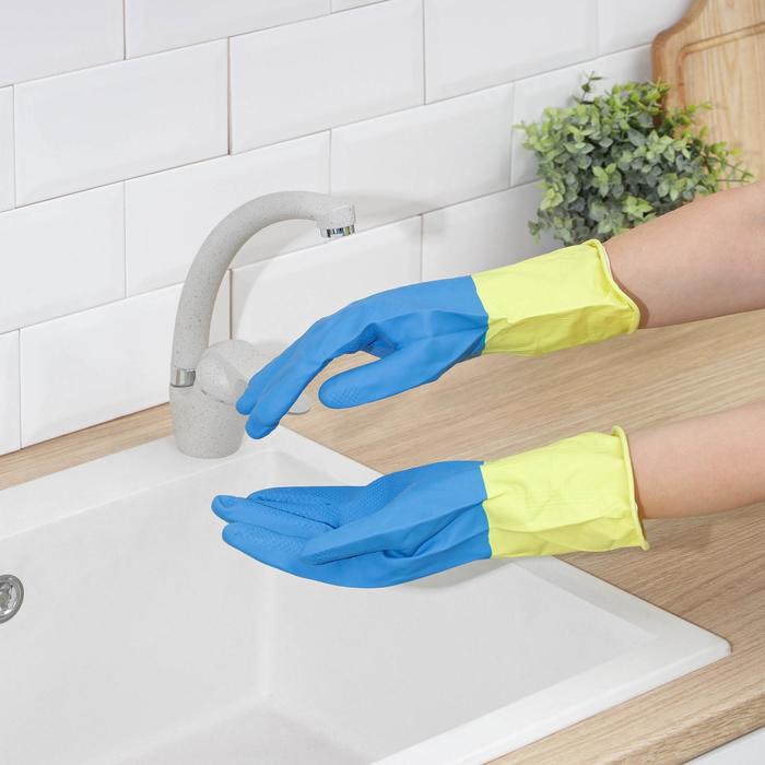 Перчатки хозяйственные резиновые Доляна, размер M, плотные, 80 гр, цвет МИКС - Фото 1