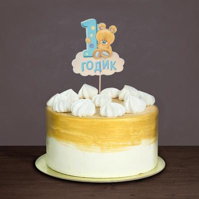 Торт № 21 Праздничный, на 1 годик, декор зайка-девочка