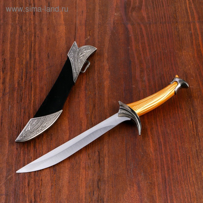 Сувенирный нож, 26 см ножны с оковками, рукоять под дерево, гарда галочкой - Фото 1