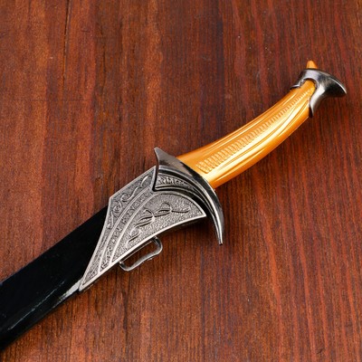Сувенирный нож, 26 см ножны с оковками, рукоять под дерево, гарда галочкой