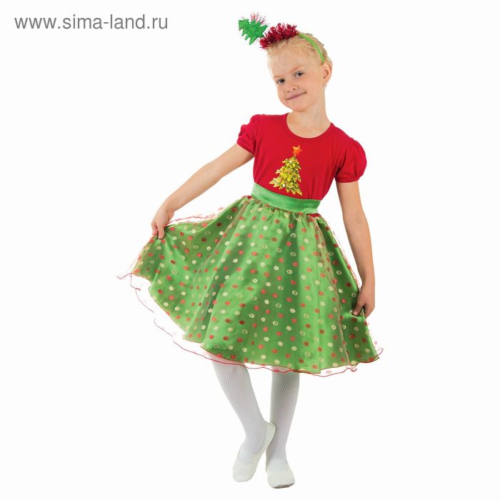 Карнавальный костюм "Ёлочка в горошек", платье, ободок, р-р 28, рост 104 см - Фото 1