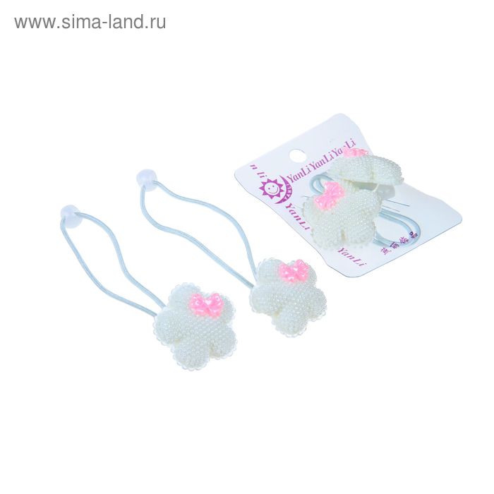 Резинка для волос "Белоснежка" (цена за пару) цветочек с розовым бантиком - Фото 1