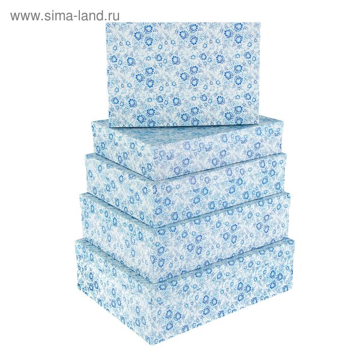 Набор коробок 5в1 "Голубые цветы" 45 х 35 х 14 - 37 х 25 х 5 см - Фото 1