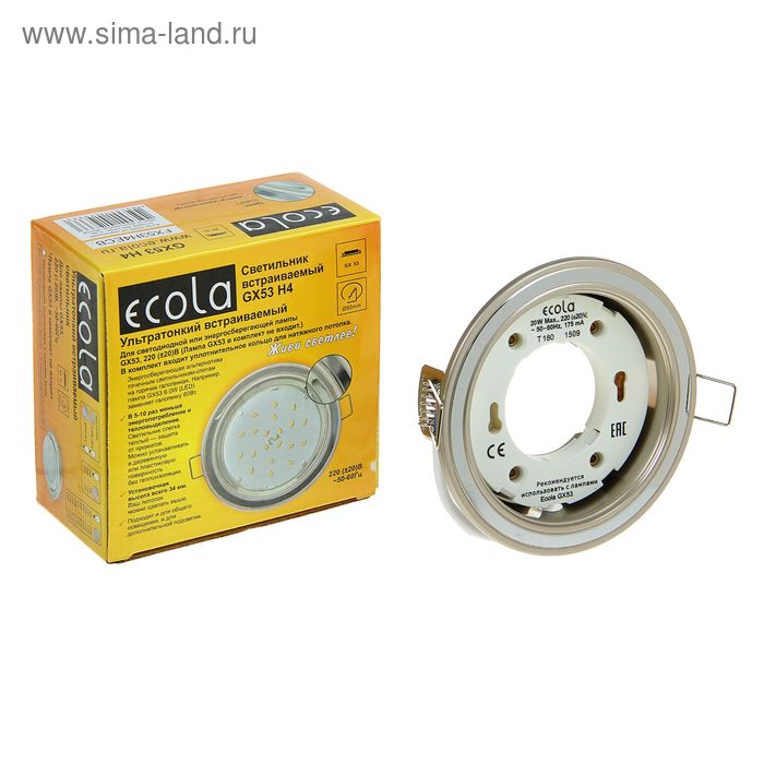 Светильник встраиваемый Ecola, GX53, H4, 38х106 мм, без рефлектора, цвет жемчуг-хром-жемчуг - Фото 1