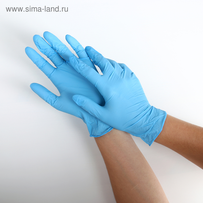 Перчатки нитриловые, размер М, "Стандарт", 100 шт/уп, цвет голубой - Фото 1