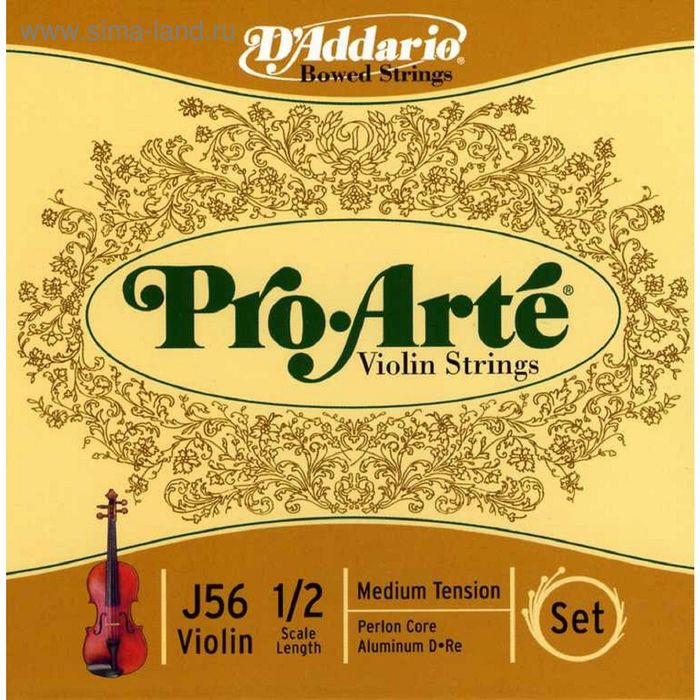 Комплект струн для скрипки D'Addario J56-1/2M Pro-Arte размером 1/2, среднее натяжение - Фото 1