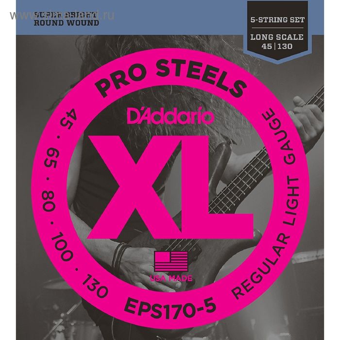 Комплект струн для 5-струнной бас-гитары D'Addario EPS170-5 ProSteels - Фото 1