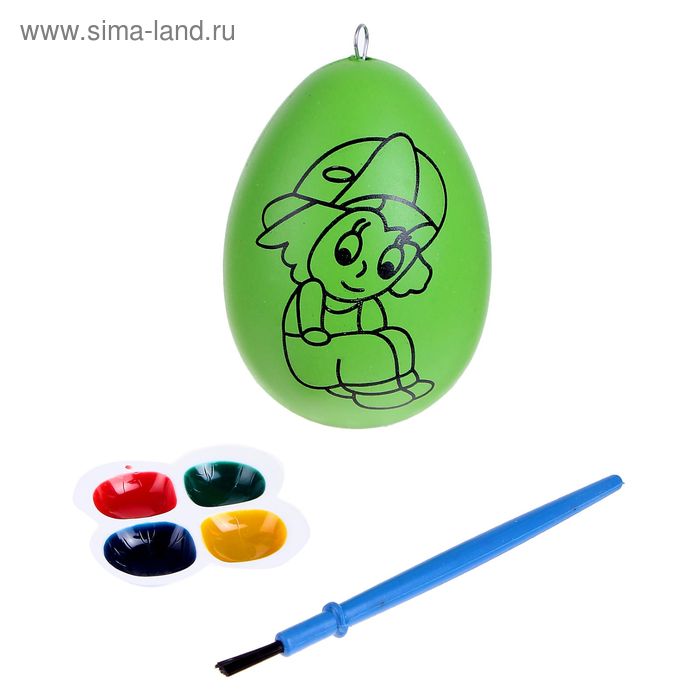 Раскраска яйцо "Мальчик в кепке" с красками 4 цвета, кисть - Фото 1