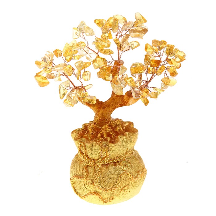 Сувенир дерево "Золотой мешок" 8 х 8 х 14 см 126 камней, жёлтый - Фото 1