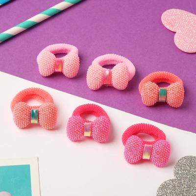 Резинка для волос "Ягодинка" точка (набор 6 шт) бантики, персиково-розовый