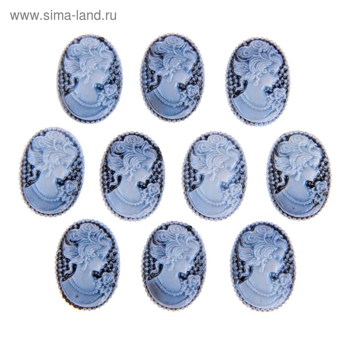 Набор камей "Дама с цветком" набор 10 шт синяя 2,4х1,8 см - Фото 1