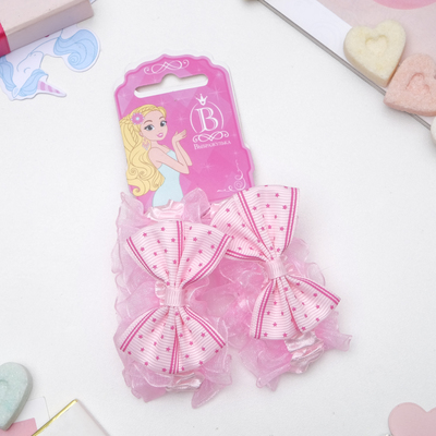 Резинка для волос "Рюши" (цена за пару) банты со звёздами, розовый