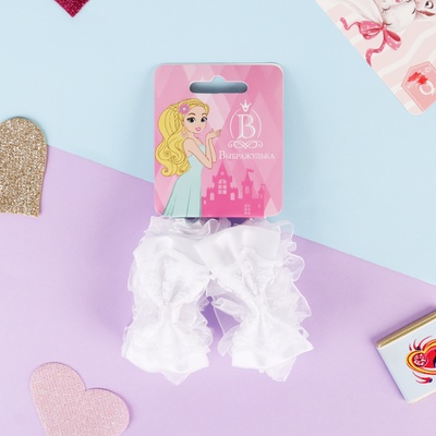 Резинки для волос «Рюши», набор 2 шт., бант в сеточку, белые