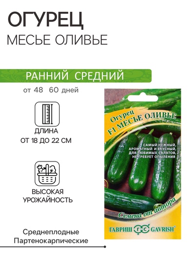 Семена Огурец «Месье Оливье», F1, салатный, партенокарпический, 10 шт., «Гавриш»