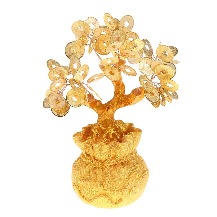 Сувенир дерево "Золотой мешок" 8 х 8 х 14 см 63 монеты d=2 см - Фото 1