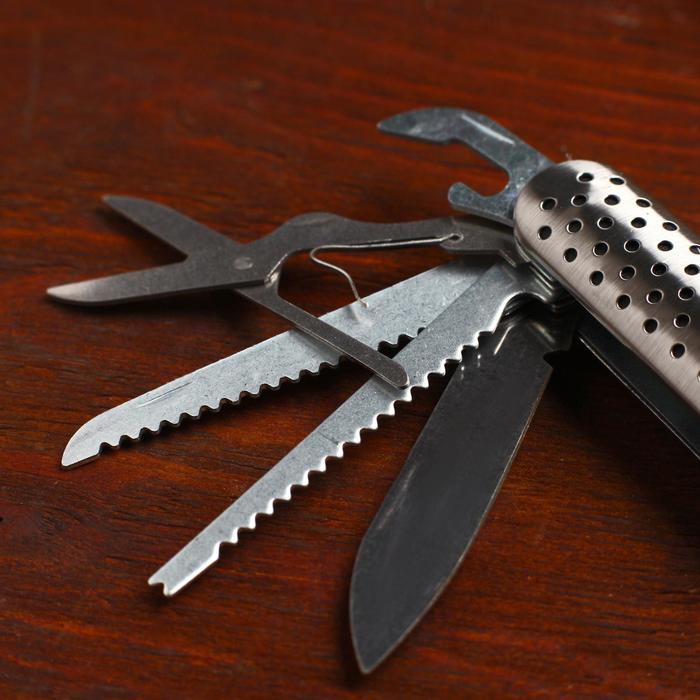 Нож швейцарский "Дорожный" 12в1 рукоять перфорированная - фото 1886140156