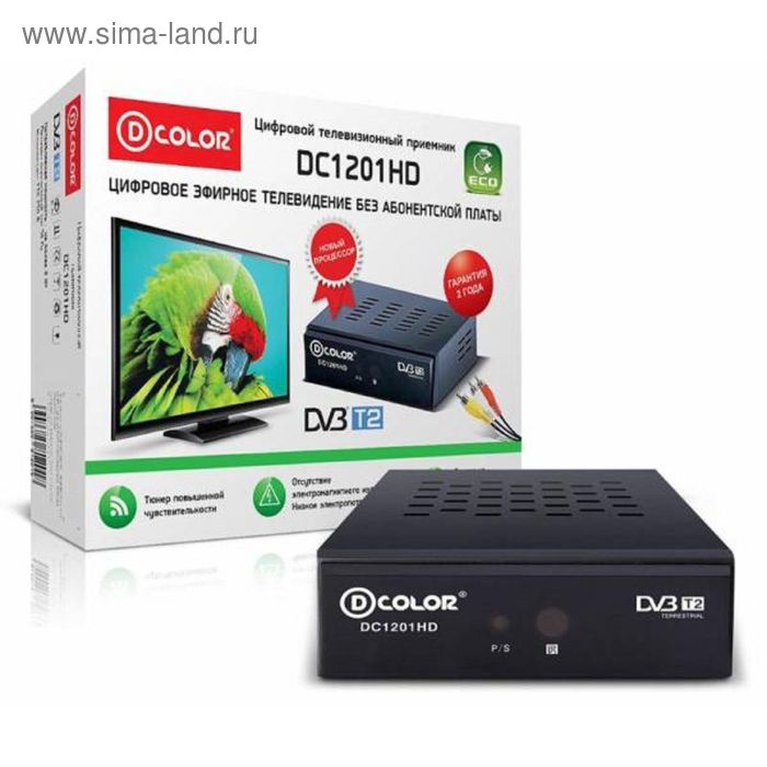 Приставка для цифрового ТВ D-COLOR DC1201HD ECO, FullHD, DVB-T2, HDMI, RCA, USB, черная - Фото 1