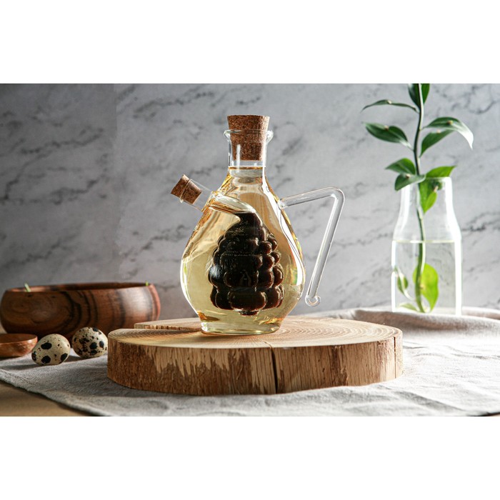 Бутыль стеклянная для соусов и масла 2 в 1 «Фьюжн. Виноград», 450/60 мл, 11×9,5×15,5 см - фото 1908291335